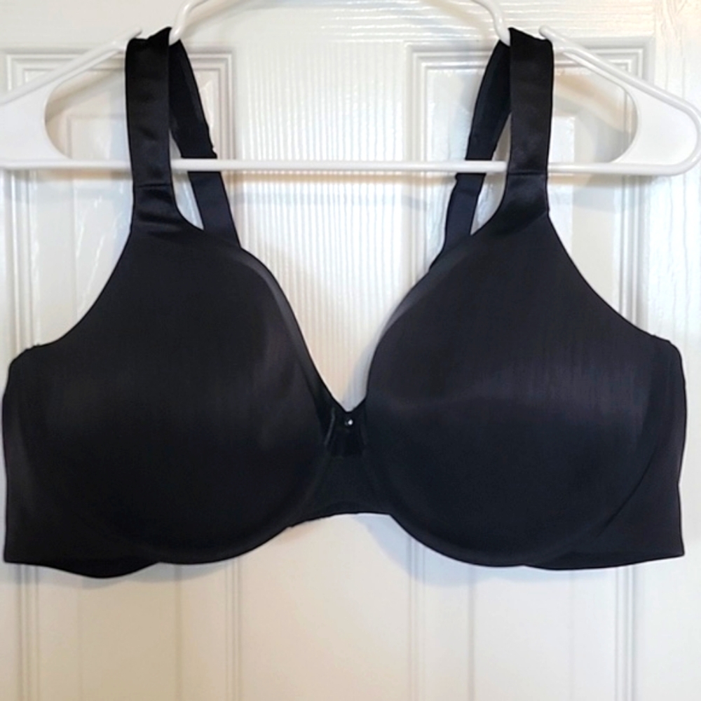 Vanity Fair black bra with satin trim, Full Figure, Wide Straps,3 Clasp, Black